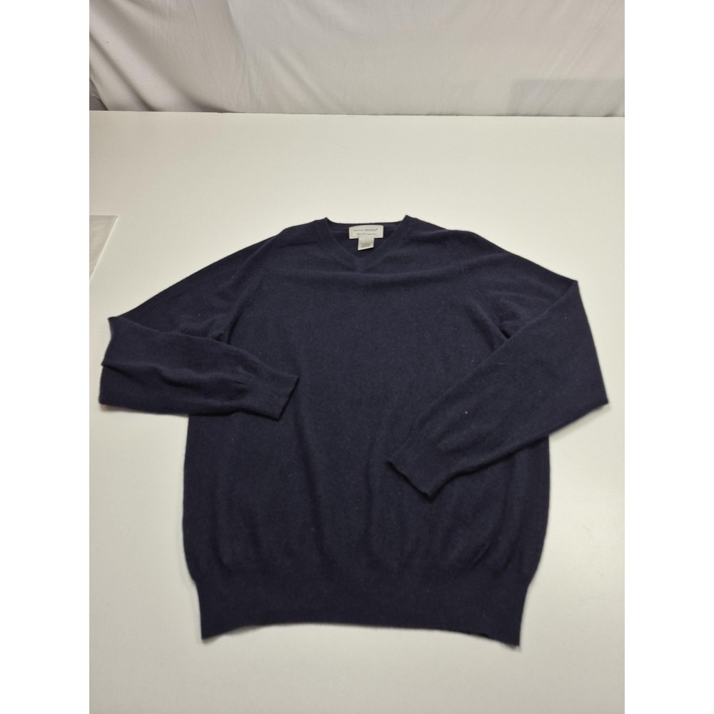 Vintage Paolo Mondo Sweater Mens L Blue 100% Cashmere V Neck Knit Pullover FLAW